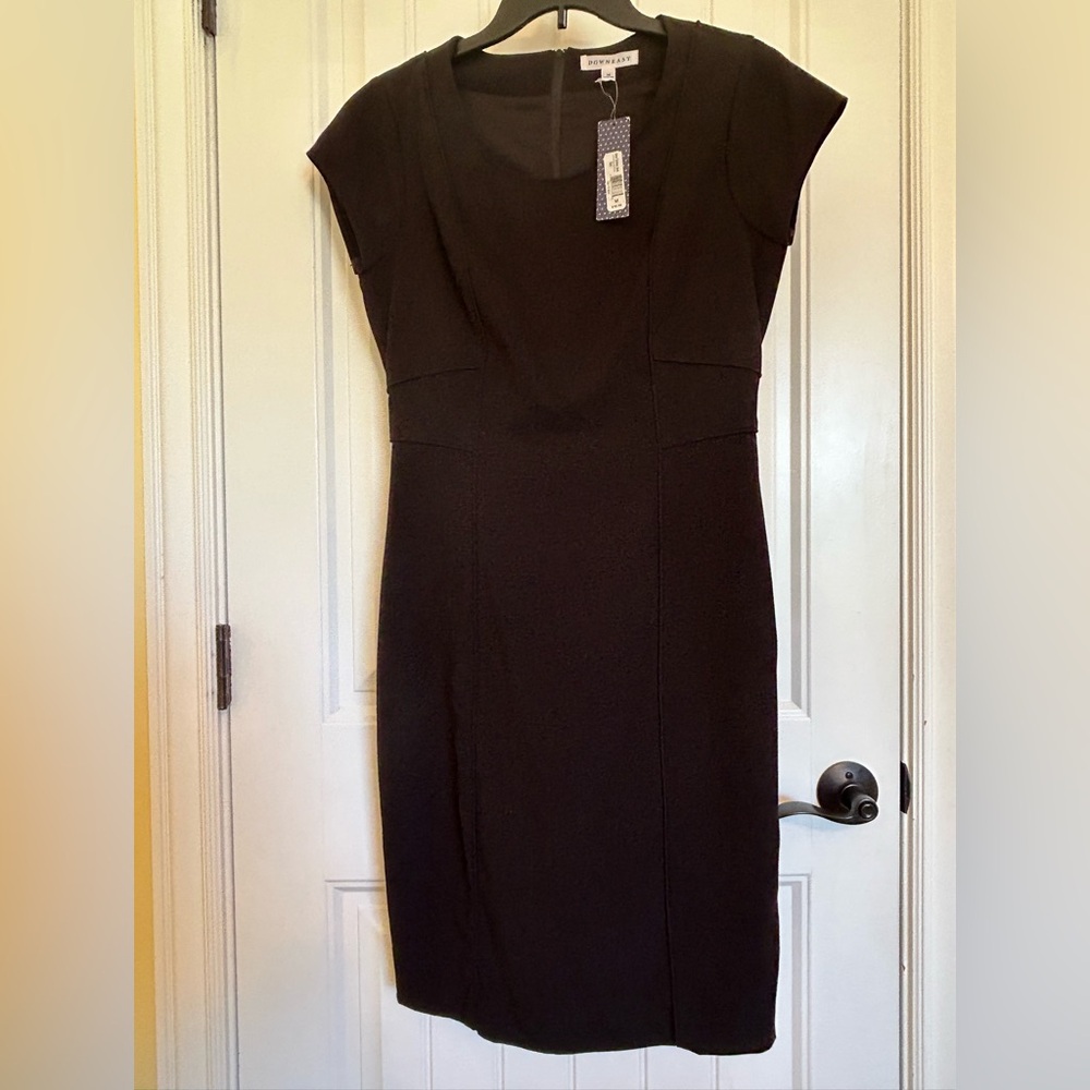 DOWNEAST, NWT, Little Black Dress, size M, fitted, poly/rayon/5% spandex, piping